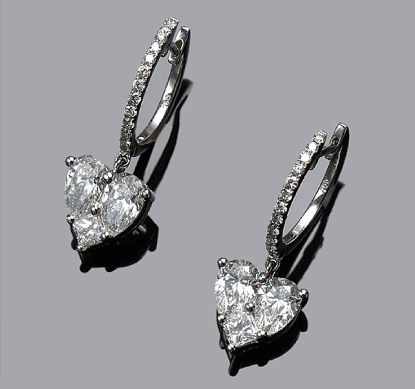 Appraisal: A pair of diamond heart motif earrings estimated total diamond