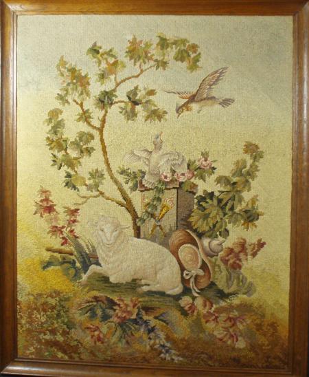 Appraisal: A Victorian woolwork tapestry panel of a lamb and birds