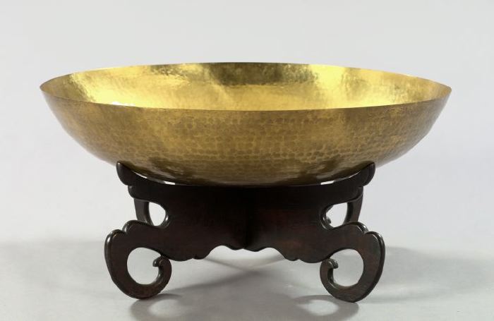 Appraisal: Large Kuang Hsu Hammered Brass Circular Brazier first quarter th