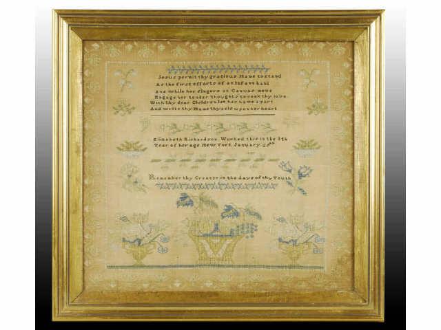 Appraisal: New York Elizabeth Richardson Sampler Description Elizabeth Richardson worked this