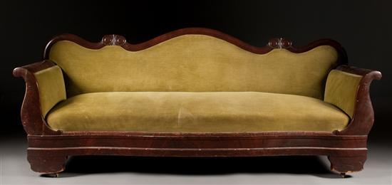 Appraisal: American Restoration carved mahogany upholstered sofa circa in H in