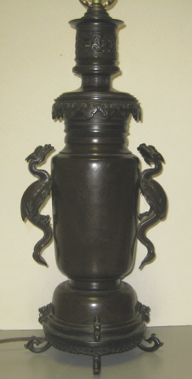 Appraisal: JAPANESE BRONZE URN Etched scroll and floral decorated cylindrical body