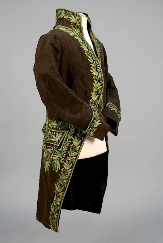 Appraisal: GENTS CUT VELVET COAT with EMBROIDERY LATE th C Ribbed