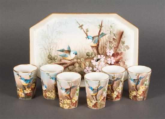 Appraisal: Limoges paint decorated porcelain -piece cold drink set late th