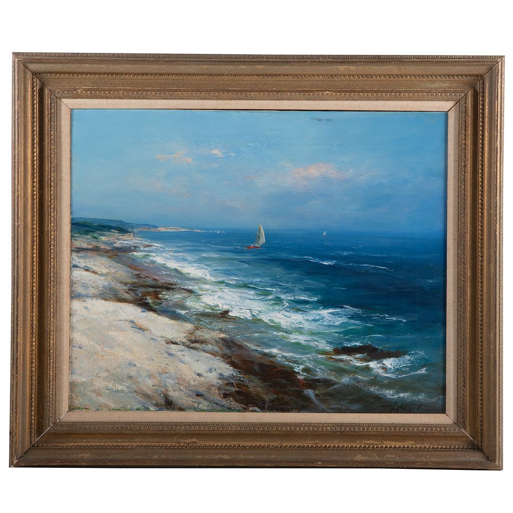 Appraisal: Arthur Upelniek Seascape with Sailboats oil Russian - Oil on