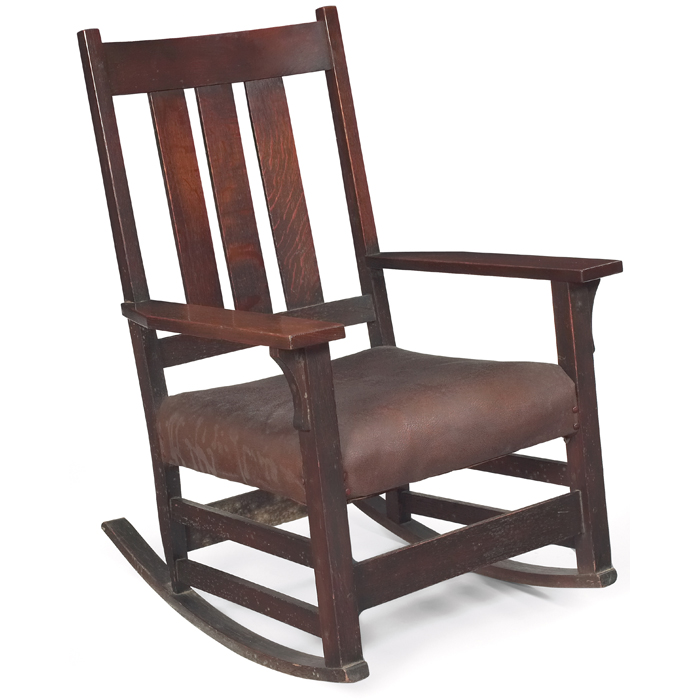 Appraisal: L and JG Stickley rocker four vertical slats at back