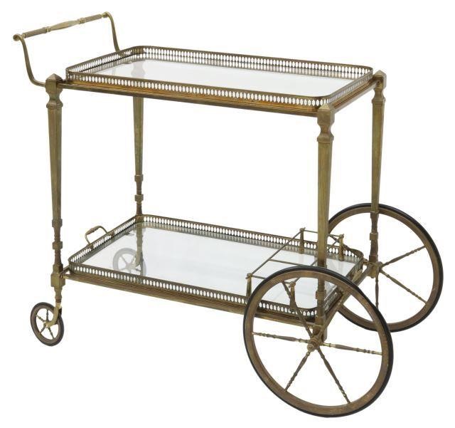 Appraisal: French brass service trolley bar cart mid th c glass