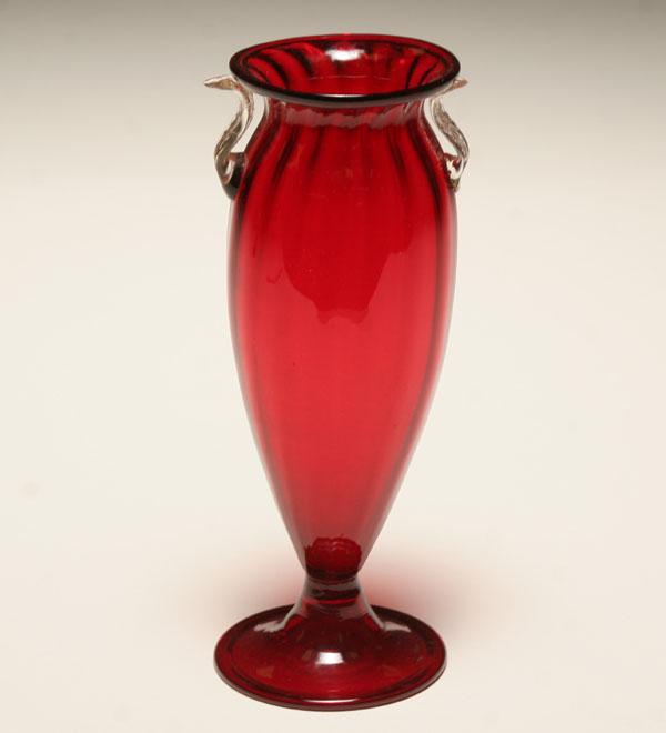 Appraisal: AVEM Murano art glass vase Brilliant red body with applied