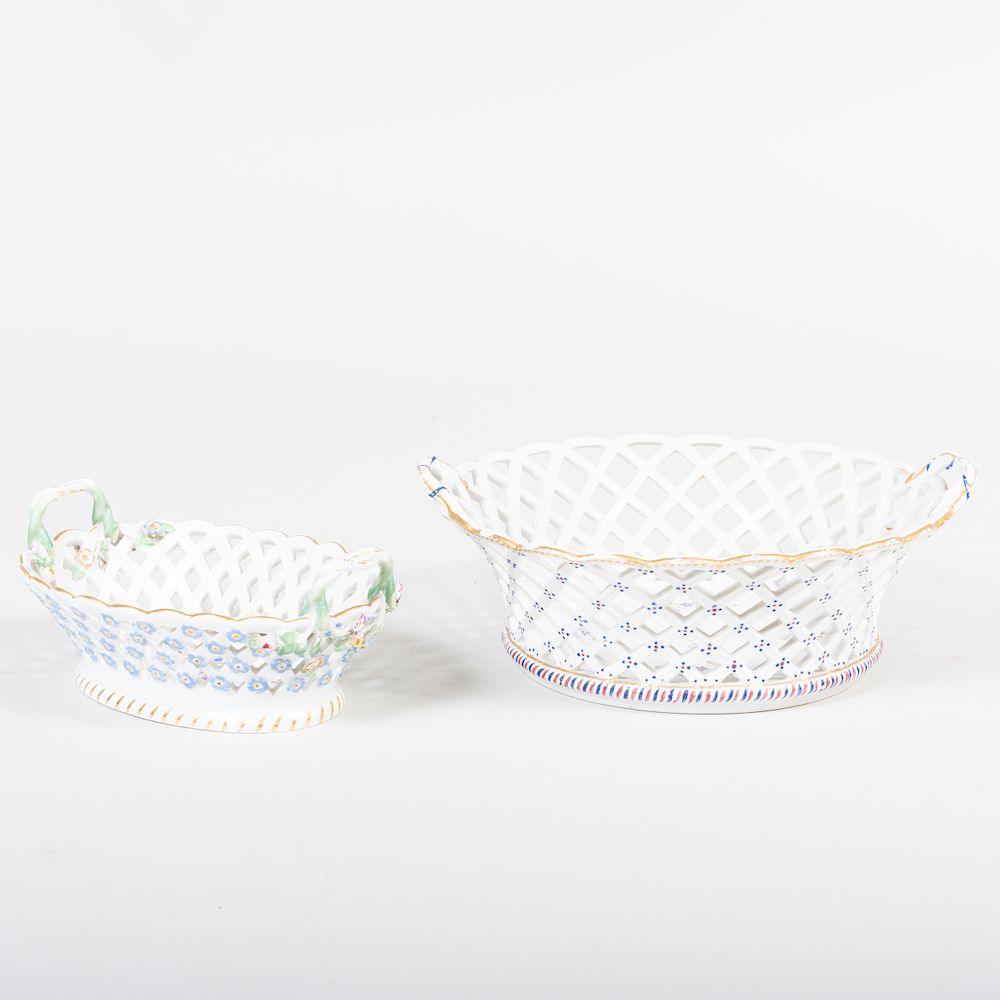 Appraisal: Meissen Porcelain Reticulated Basket and Continental Porcelain Basket The first