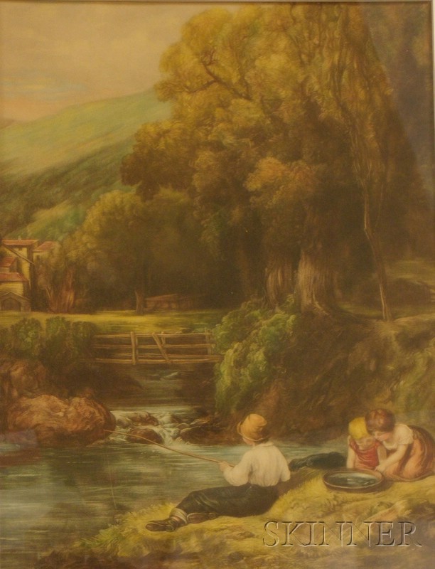 Appraisal: Framed Mezzotint on Paper of Children on a River Bank