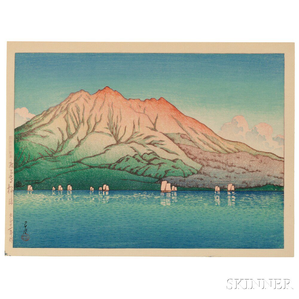 Appraisal: Kawase Hasui - Sakurajima Volcano in Kagoshima Japan color woodblock