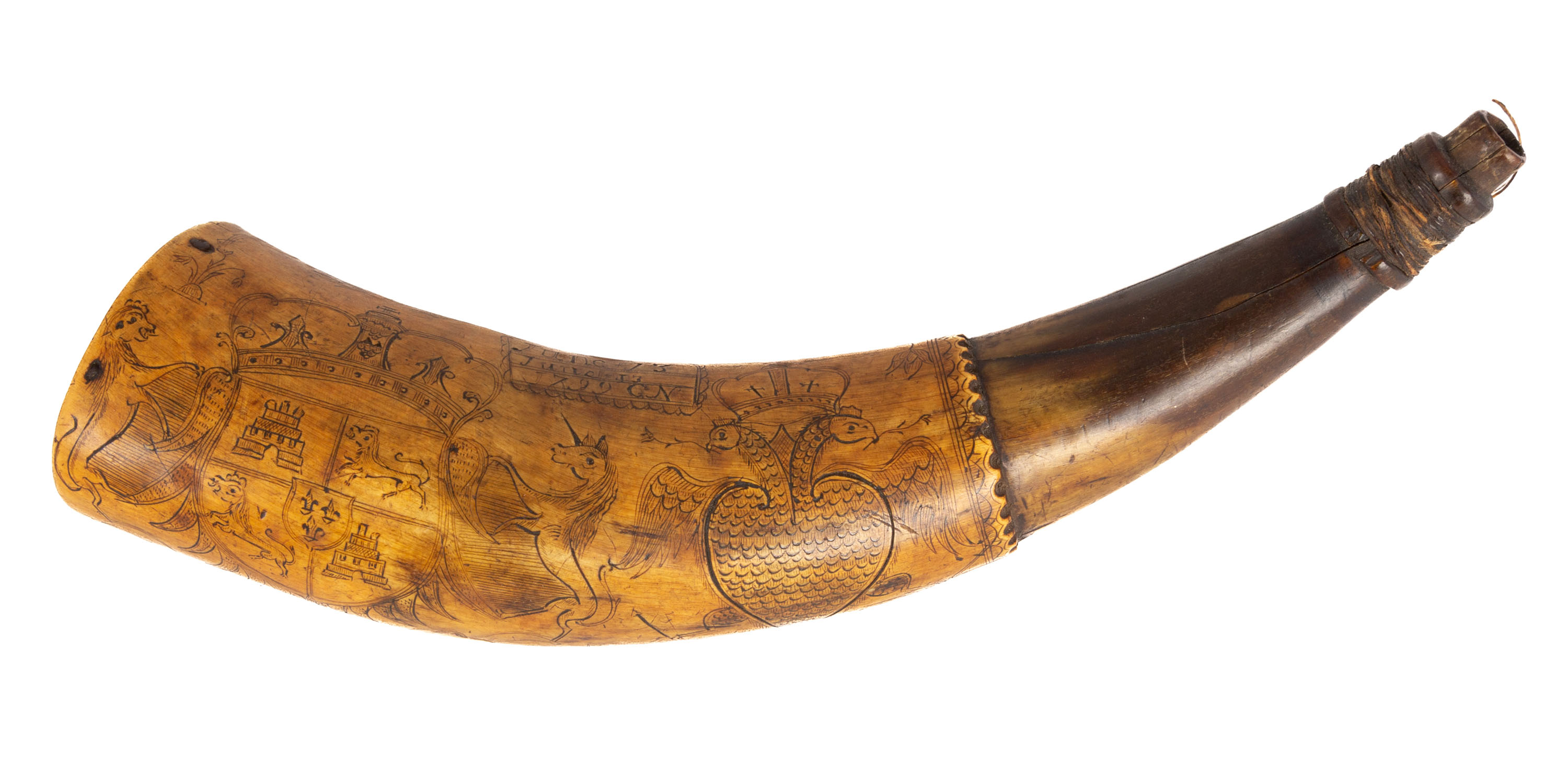 Appraisal: TH CENTURY AMERICAN POWDER HORN Dated June th Inscribed with