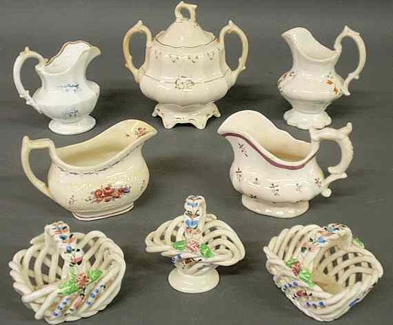 Appraisal: Four English pottery creamers covered sugar bowl and three small