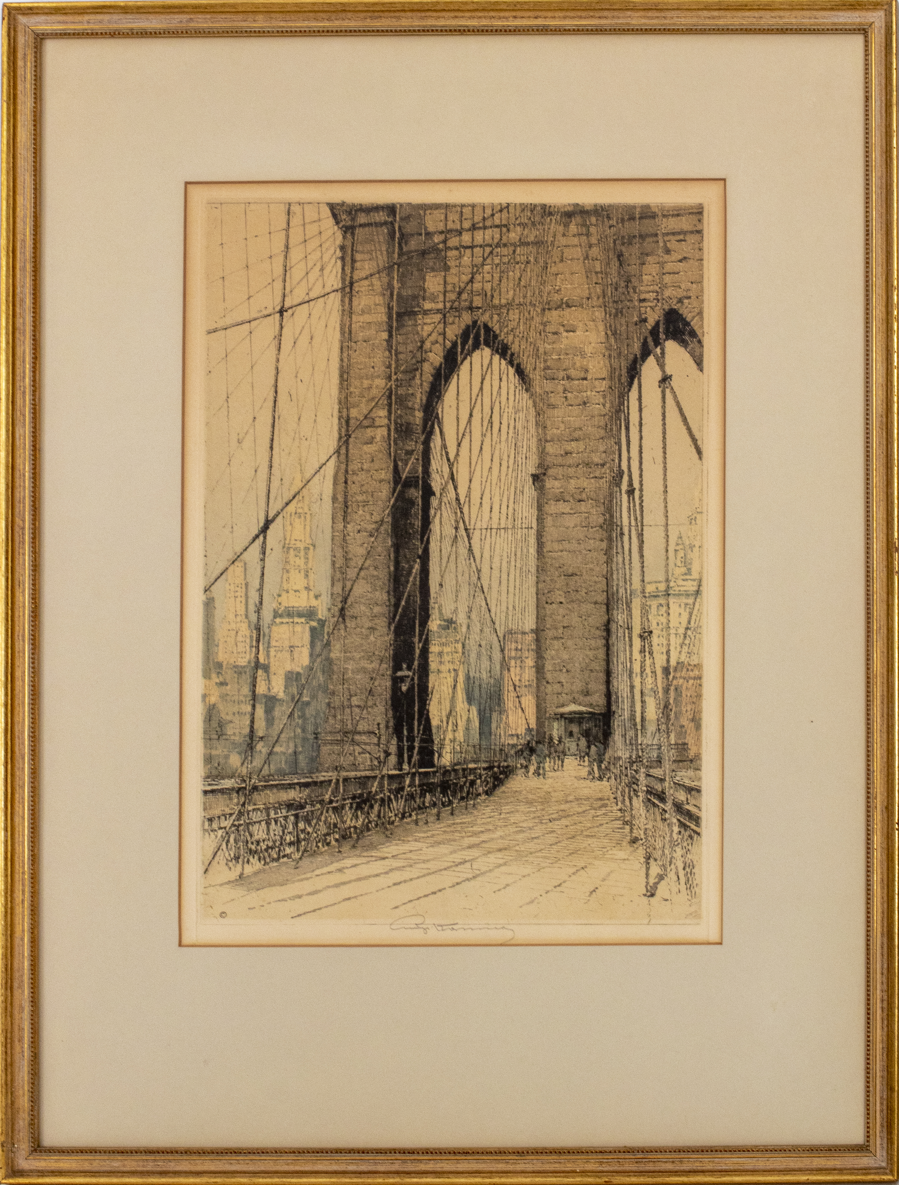 Appraisal: LUIGI KASIMIR COLOR ETCHING BROOKLYN BRIDGE Luigi Kasimir Austrian -