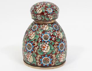 Appraisal: FINE RUSSIAN SILVER AND ENAMEL TEA CADDY Moscow Region -