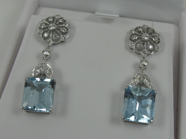 Appraisal: PAIR OF AQUAMARINE AND DIAMOND EARRINGS each k white gold