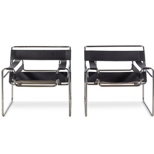 Appraisal: A Pair of Italian Chrome and Faux Leather Wassily Chairs