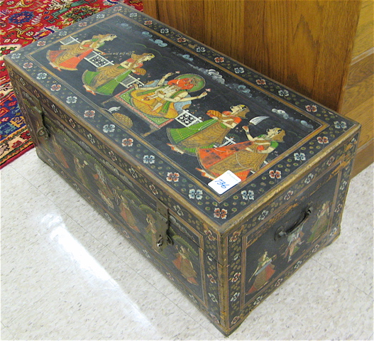 Appraisal: NORTH INDIAN PAINTED WOOD DOWRY CHEST Rajasthan th century elements