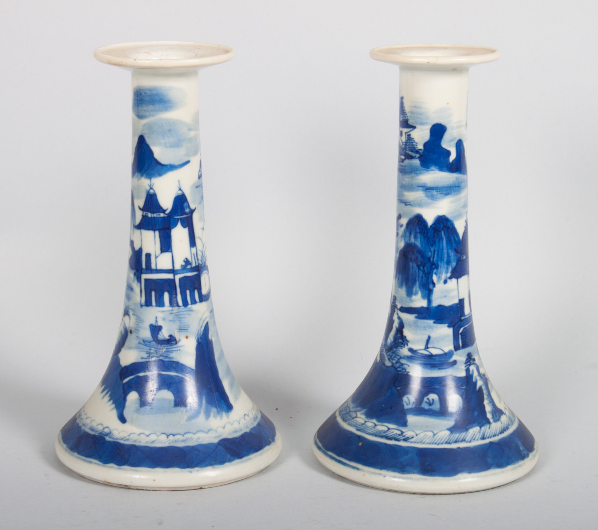 Appraisal: Pr of Chinese Export Canton porcelain candlesticks mid- th century