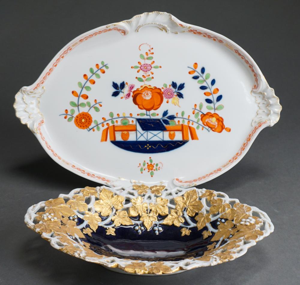 Appraisal: Meissen Pierced Parcel Gilt Porcelain Dish and a Painted Porcelain