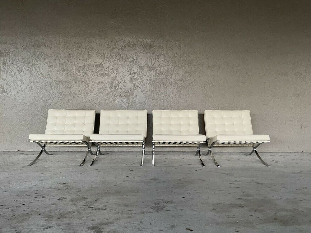 Appraisal: Set of Cream Knoll Barcelona Chairs Set of Knoll Barcelona