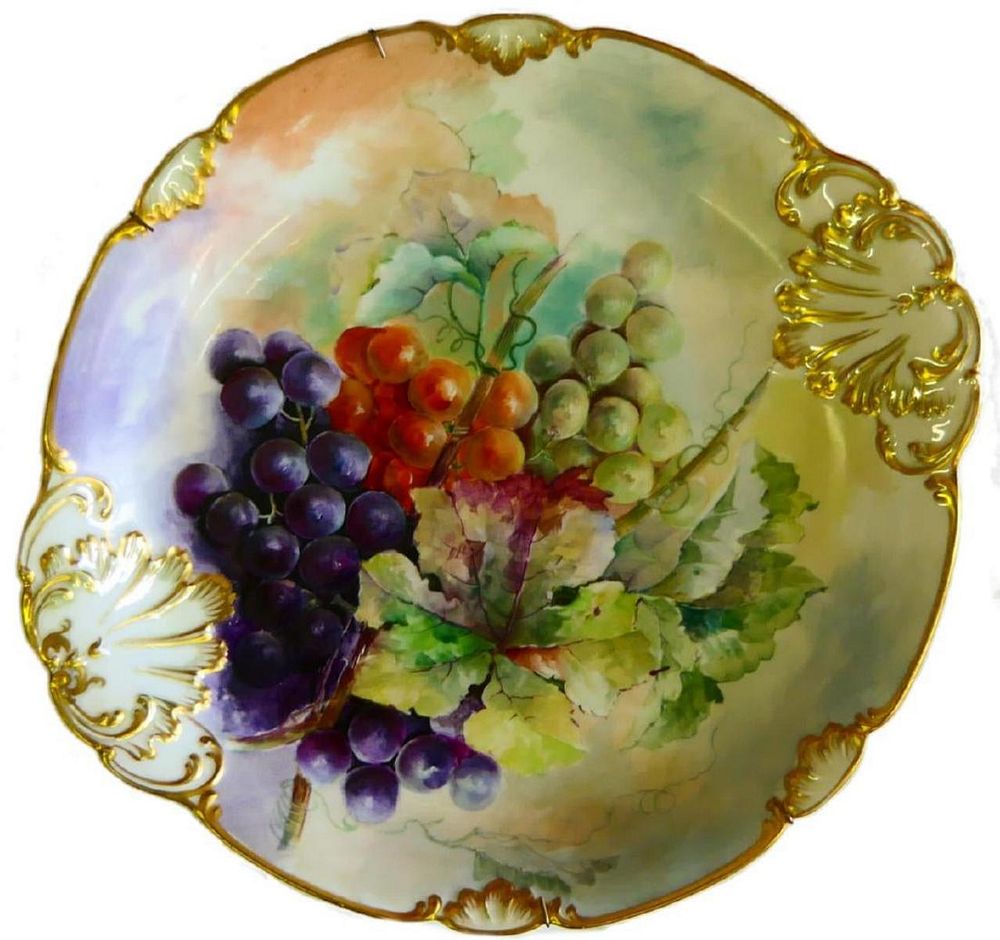 Appraisal: CFH GDM LIMOGES GRAPE CLUSTERS HANDLED CHARGER Charles Field Haviland