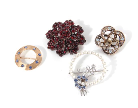 Appraisal: Gemstone brooches K gold seed pearl diamond and topaz H