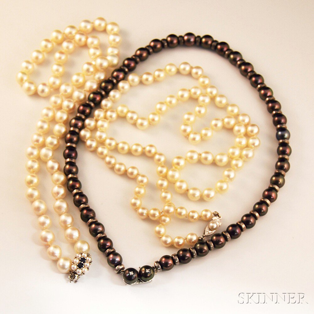 Appraisal: Three Strands of Cultured Pearls two ivory-colored pearl necklace with