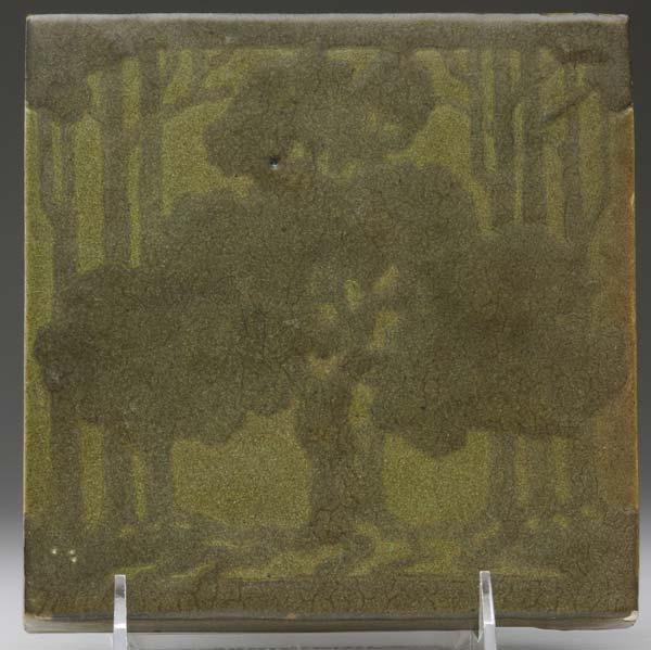 Appraisal: MARBLEHEAD Tile with a stylized oak tree in shades of