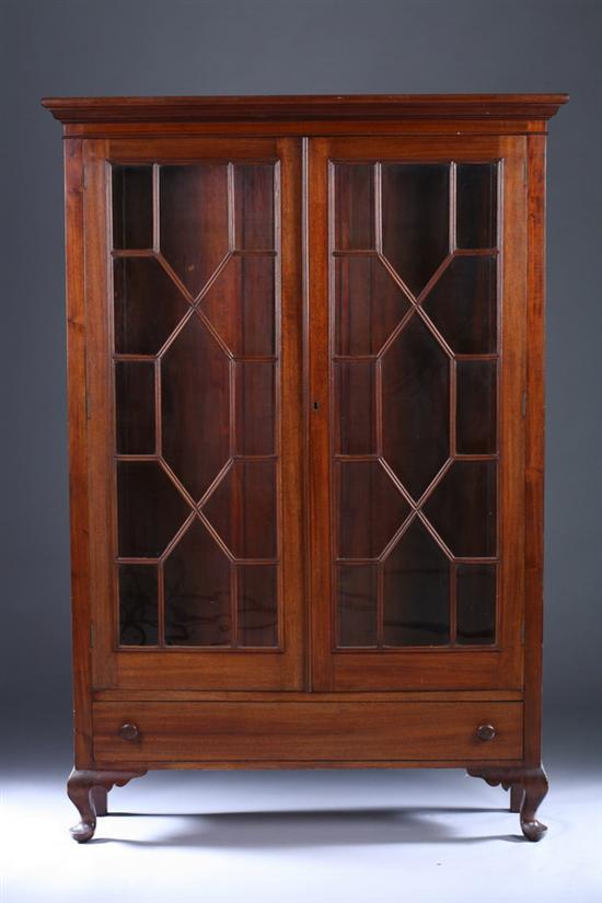 Appraisal: GEORGIAN STYLE MAHOGANY GLAZED PANEL DOOR BOOKCASE CABINET Circa Molded