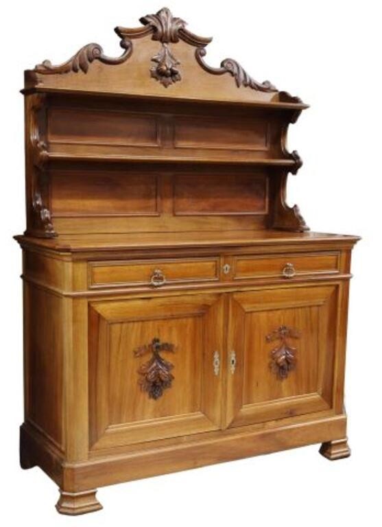 Appraisal: French Saint Hubert walnut sideboard late th c raised back