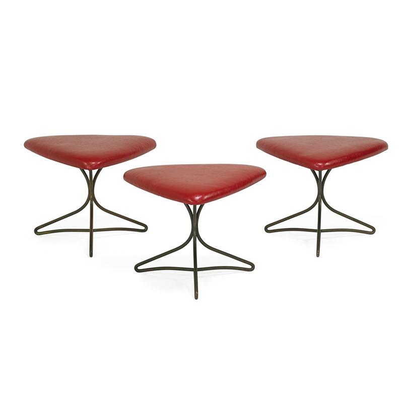 Appraisal: VLADIMIR KAGAN Three stools Condition Report Dark patina to bases