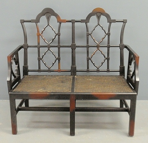 Appraisal: - Black painted mahogany Chinese Chippendale style settee by Baker