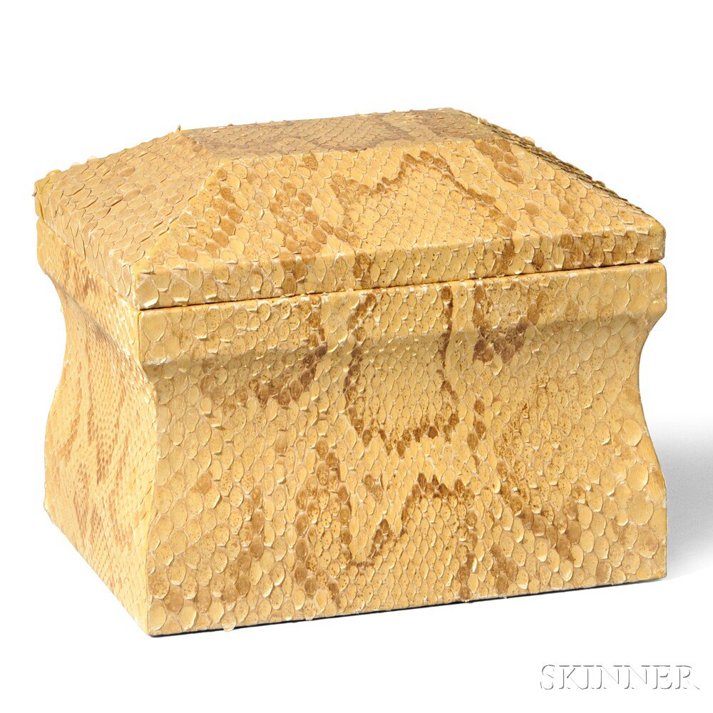 Appraisal: Python-covered Box Attributed to Karl Springer Snakeskin wood th st