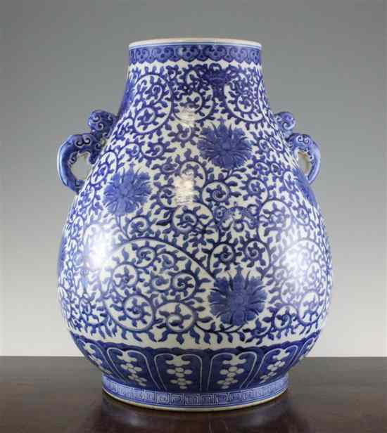 Appraisal: A large Chinese blue and white pear shaped vase Hu