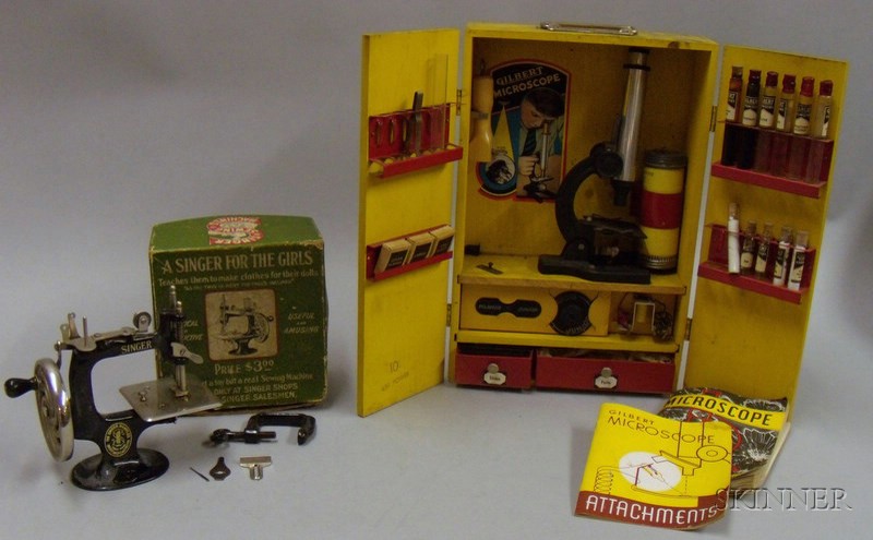 Appraisal: Cased Gilbert Microscope and a Boxed Singer Toy Sewing Machine