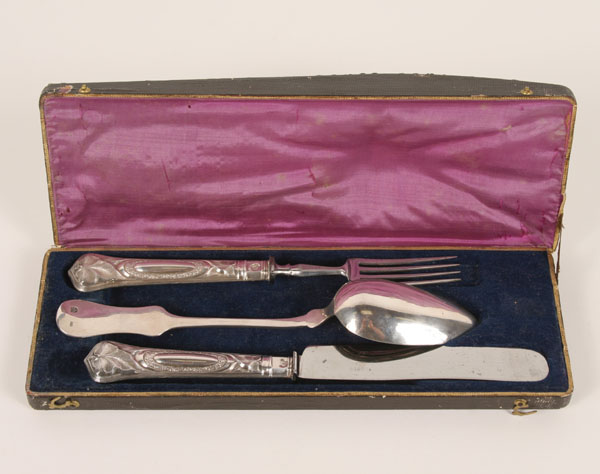 Appraisal: Austro-Hungarian silver serving pieces in gutta percha and fabric case