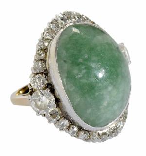 Appraisal: Platinum kt Jade and Diamond Ring vintage with center oval