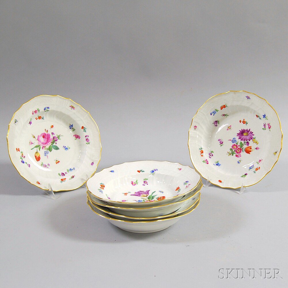 Appraisal: Set of Six Floral-decorated Meissen Bowls dia in Estimate -