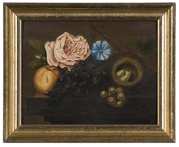 Appraisal: NEST WITH FLORAL AND FRUIT STILL LIFE American ca -