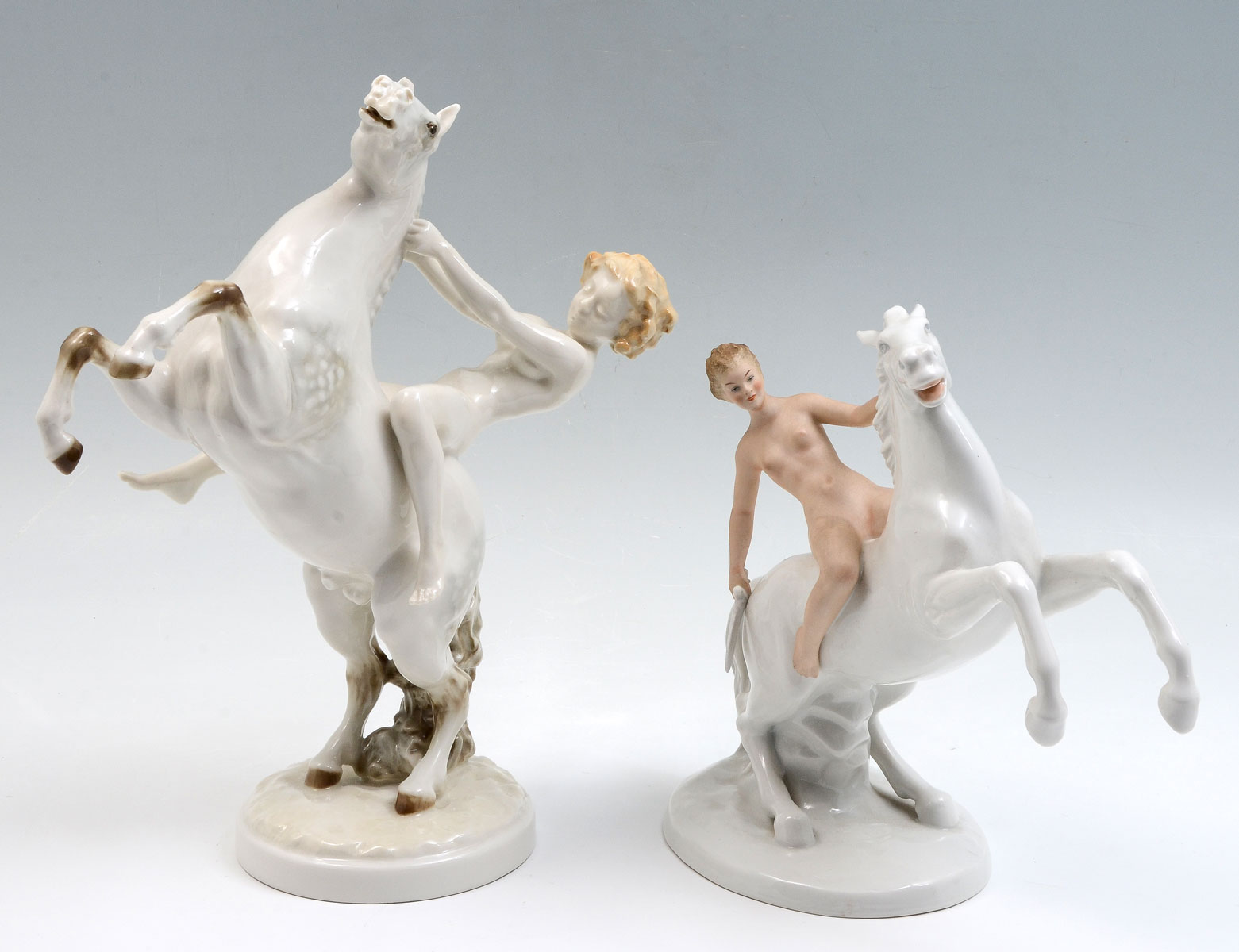 Appraisal: PC GERMANY PORCELAIN NUDE FEMALES ON HORSEBACK Comprising - West