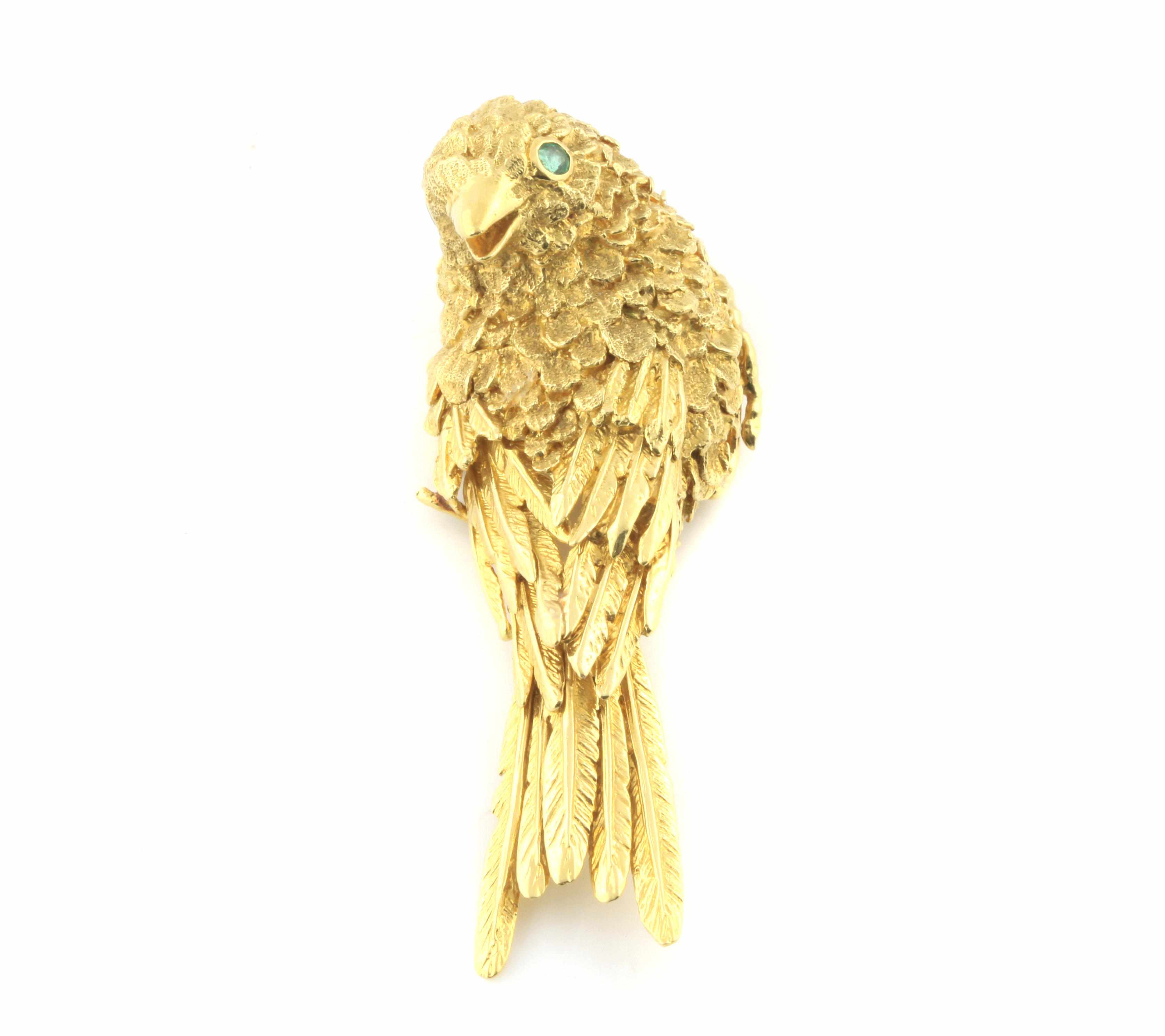 Appraisal: An k gold and emerald bird brooch dimensions x in