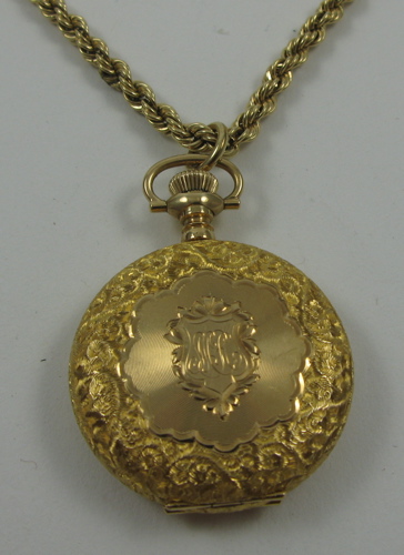 Appraisal: FOURTEEN KARAT GOLD PENDANT WATCH AND CHAIR The K gold