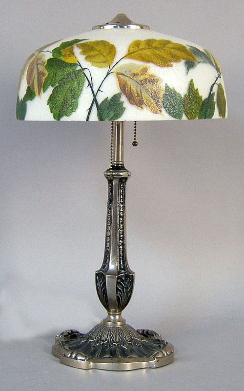 Appraisal: Table lamp with obverse painted shade h