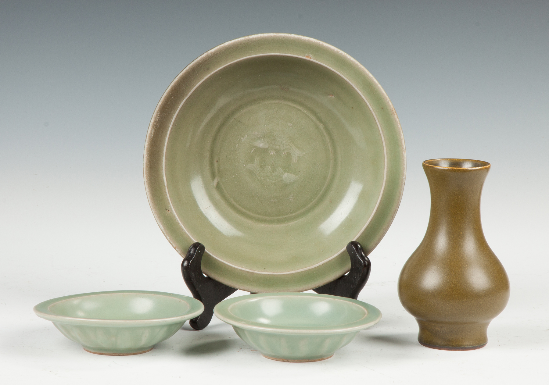 Appraisal: Three Chinese Celadon Bowls and a Tea Glazed Vase