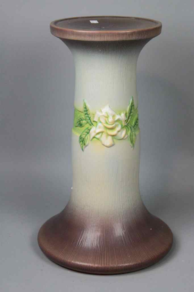 Appraisal: ROSEVILLE POTTERY GREY GARDENIA PATTERN PEDESTAL columnar in shape with