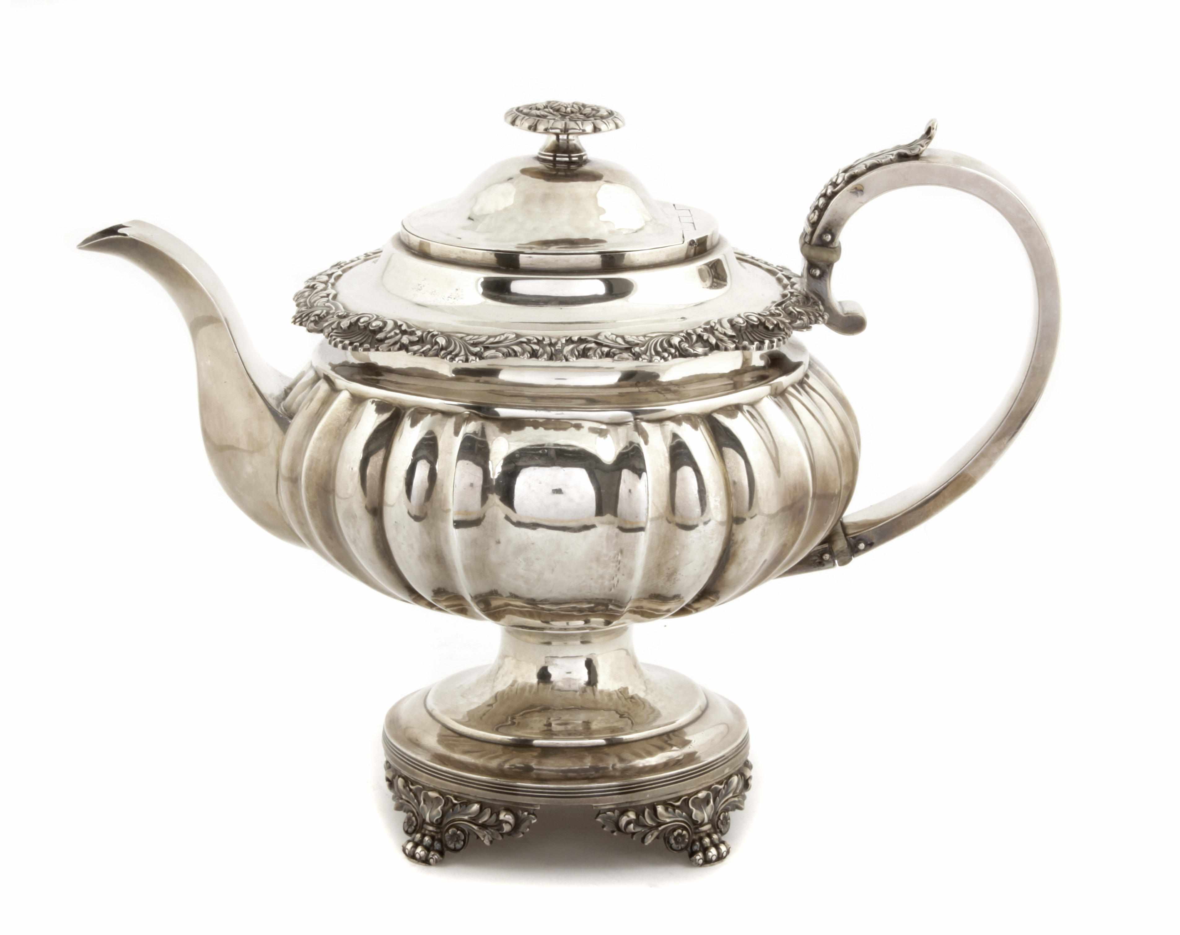 Appraisal: A George IV sterling silver pedestal teapot Solomon Royes London