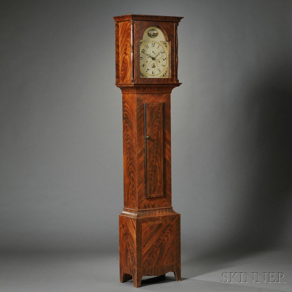 Appraisal: Grain-painted Pine Tall Case Clock Silas Hoadley Plymouth Connecticut c