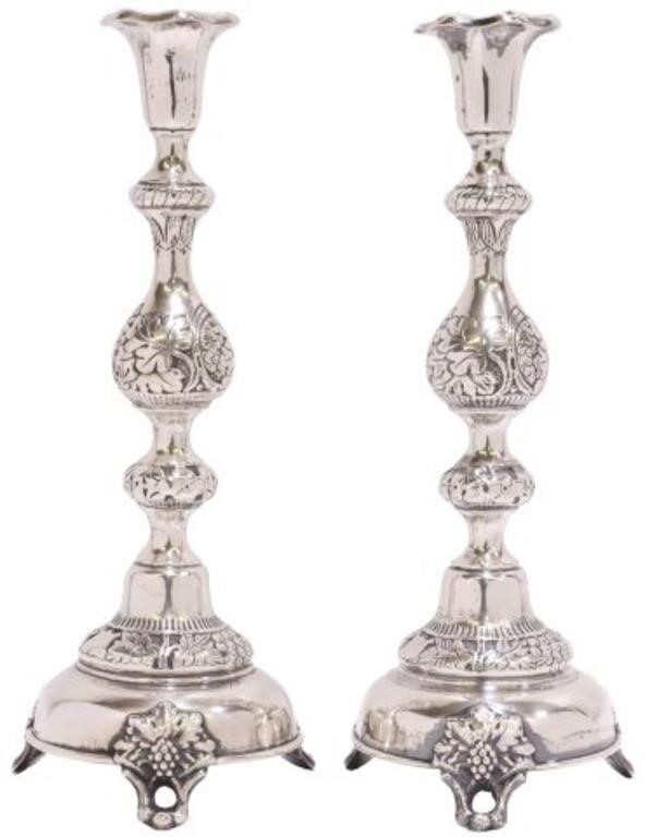 Appraisal: pair Russian silver candlesticks B Szkarlad floriform candle cup baluster-form