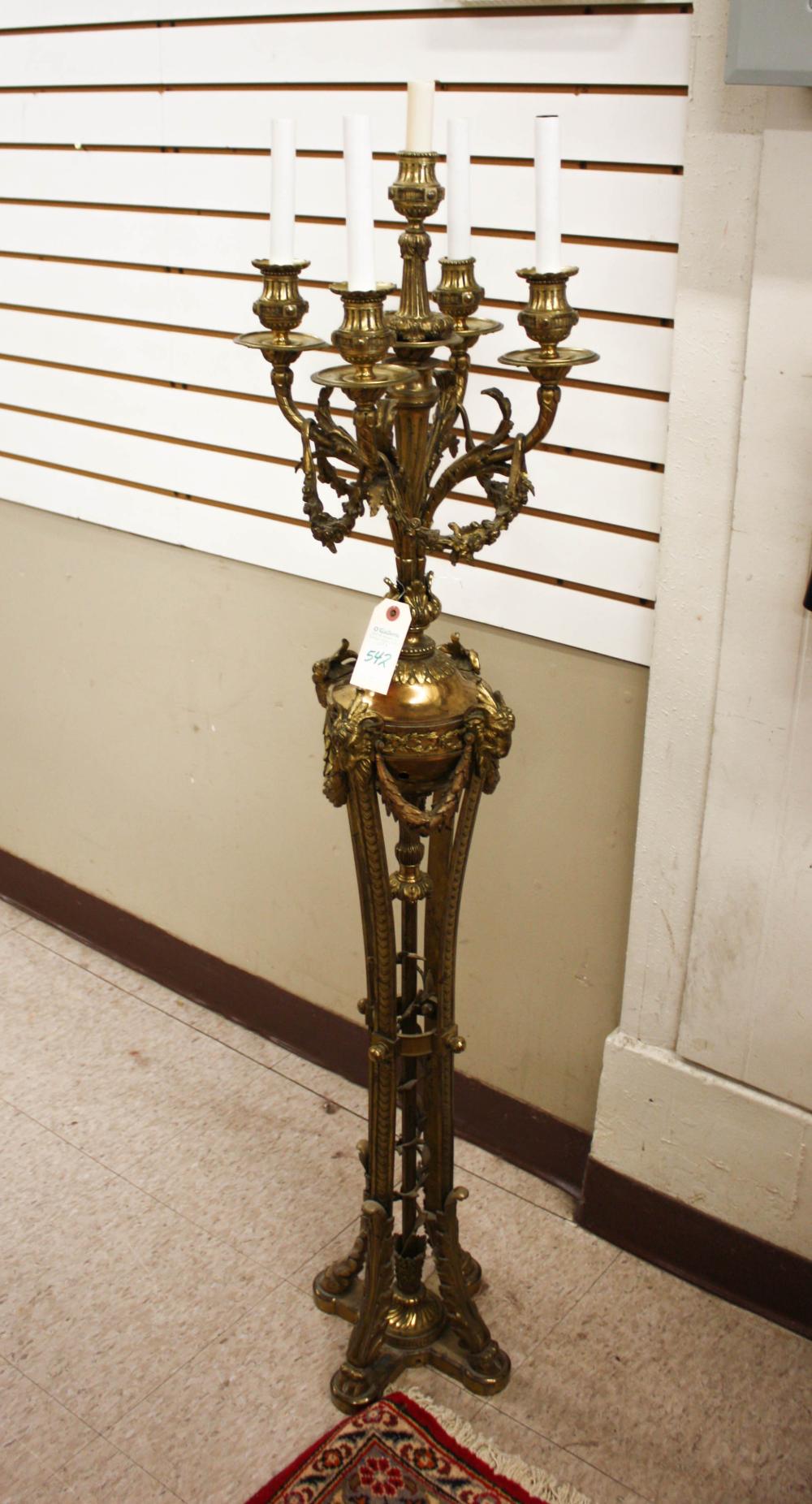 Appraisal: LOUIS XVI STYLE BRASS FLOOR CANDELABRUM a five-light design on